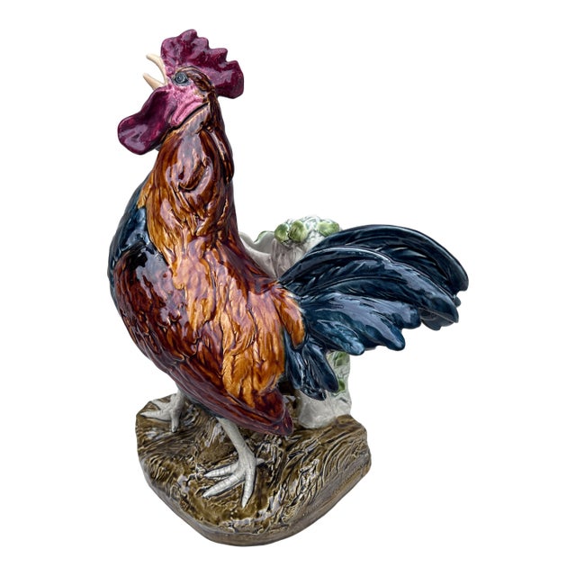 19th Century Majolica Rooster Vase Choisy Le Roi by Carrier Belleuse For Sale