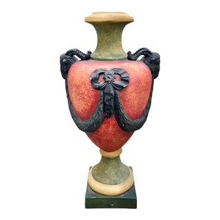Painted Urn With Ram Heads and Swag Motifs For Sale