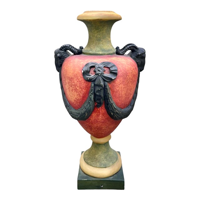Painted Urn With Ram Heads and Swag Motifs For Sale