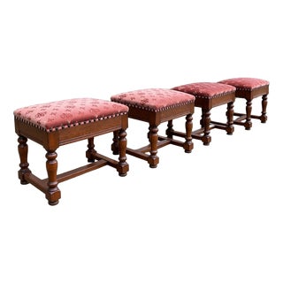 Vintage Stools in Velvet, 1950s, Set of 4 For Sale