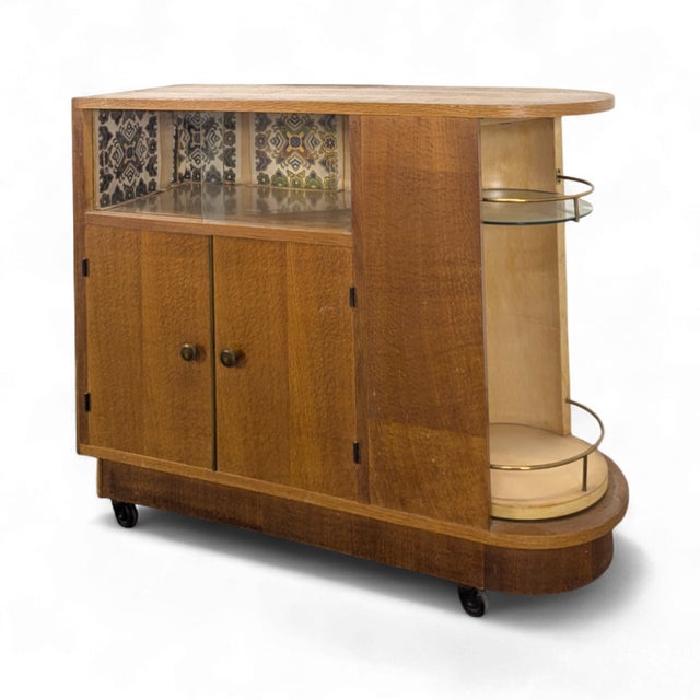 Serving Bar Cart in Oak and Sycamore Veneer, 1950s For Sale