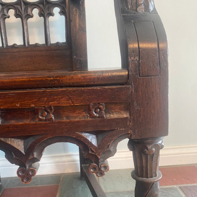 Wood English Tudor Gothic Revival Armchair Throne For Sale - Image 7 of 12