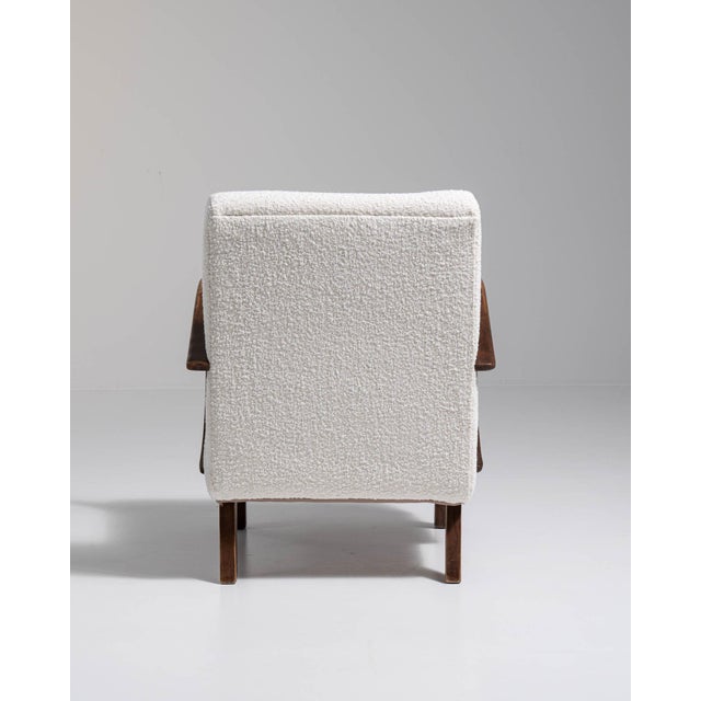 Wood 20th Century Czech Republic Warm Ivory Boucle Bentwood-Arm Lounge Chair For Sale - Image 7 of 11