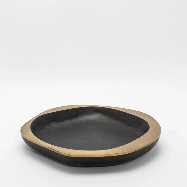 Modern Bowl in Black Oak With Bronze Patina Brass Details by R&y Augousti For Sale - Image 3 of 6