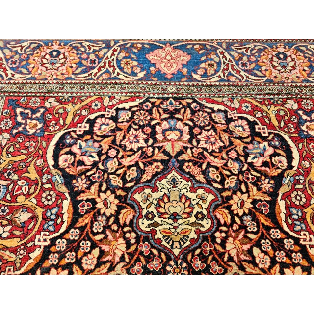 Vintage Persian Kashan Rug, Hand-Knotted Wool, Floral Pattern, Navy & Ivory, 5x7 For Sale - Image 18 of 18