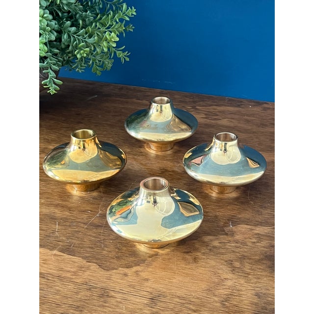 Mid-Century Modern Hein Studio Solid Brass Candle Holders Set of 4, Scandinavian Modern Candlesticks For Sale - Image 3 of 17