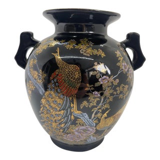 Mid 20th Century Japanese Peacock Floral Design Vase For Sale