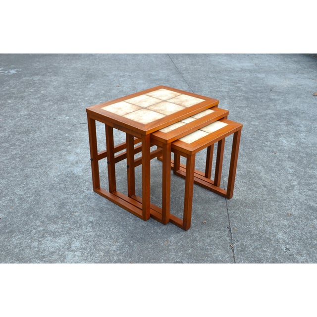 Danish Modern Teak Nesting Tables With Tile Tops by Brdr. Furbo - Set of 3 For Sale In Richmond - Image 6 of 9