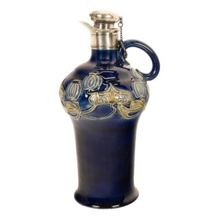 Antique Art Nouveau Royal Doulton Lambeth Whiskey Jug Silver Mounts London 1903 For Sale