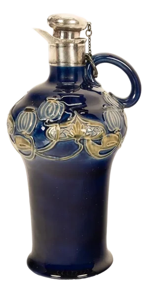 Antique Art Nouveau Royal Doulton Lambeth Whiskey Jug Silver Mounts London 1903