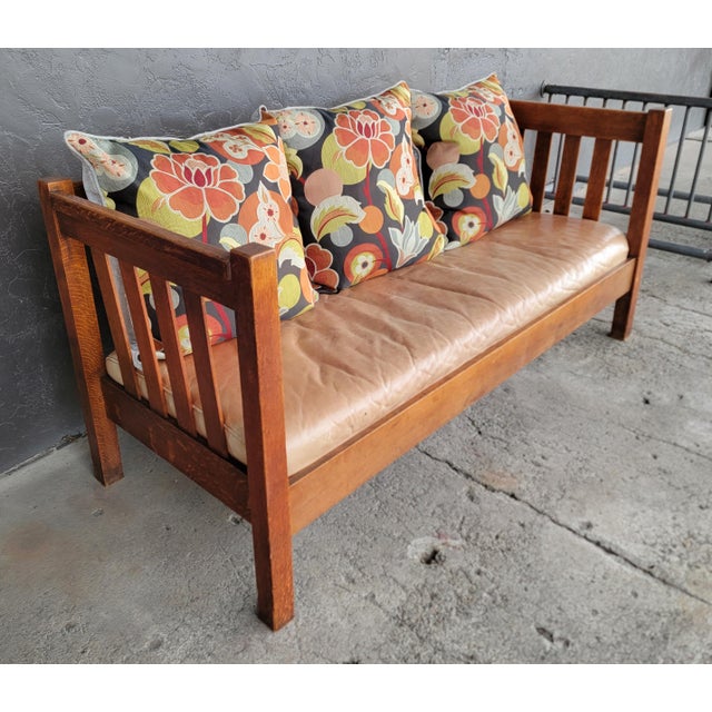 Wood Stickley Mission Oak Settle / Sofa Signed Circa 1910 For Sale - Image 7 of 14