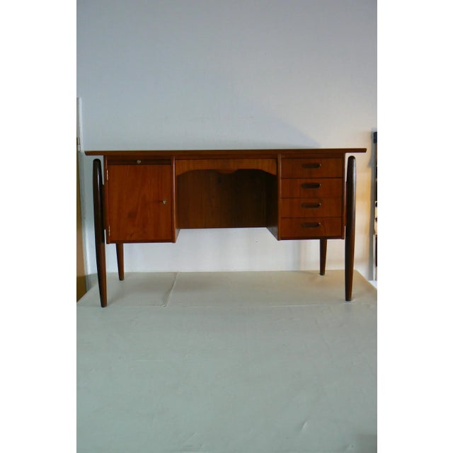 Danish Teak Ladies Desk with Curved Front and Back & Suspended Legs, 1960s For Sale - Image 17 of 17