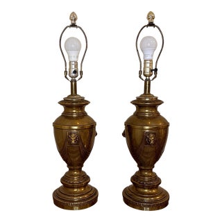 Vintage Renaissance Metal Table Lamps Lion & Drape Design - a Pair For Sale