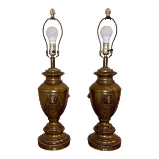 Vintage Renaissance Metal Table Lamps Lion & Drape Design - a Pair For Sale