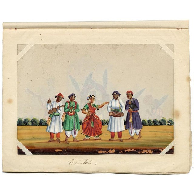 Gold Indian Company School, Nautch Dancing Girl & Musicians, 1800s, Gouache on Paper For Sale - Image 8 of 9