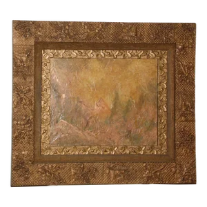 Victorian Aesthetic Gilt Gesso Wood Framed Painting on Plaster Board Signed