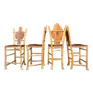 Set of 4 Adirondack Rustics Studio Handmade Live Edge Barstools Multi Wood For Sale