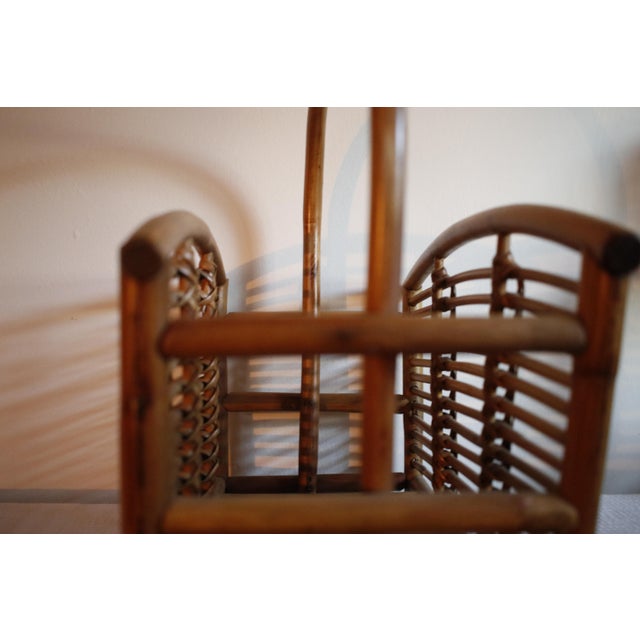 Tan Mid Century Tortoise Bamboo Rattan Magazine Rack After Franco Albini For Sale - Image 8 of 17