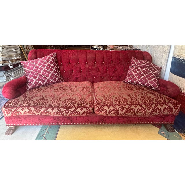 1960s Circa 1970 Upholstered Burgundy Red Sofa For Sale - Image 5 of 10