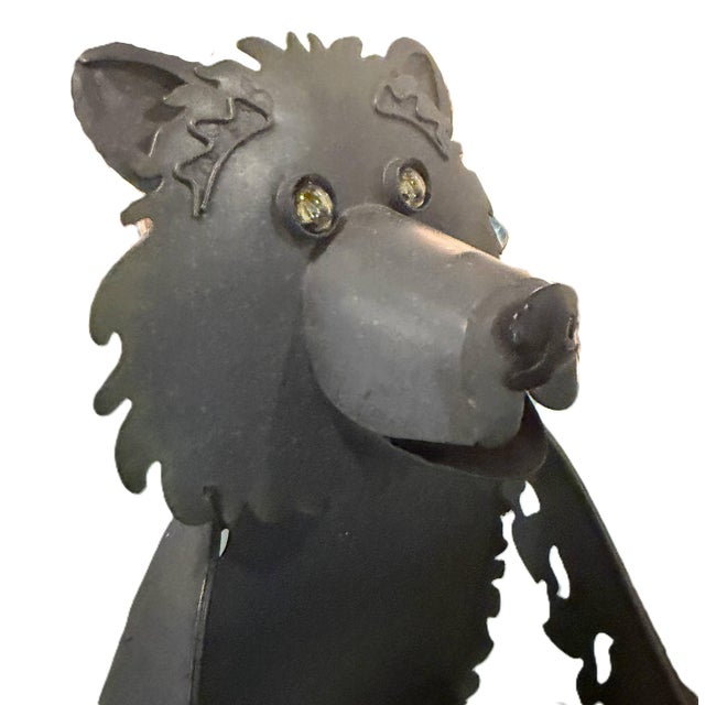 Vintage Hand-Crafted Artisan Metal Bear Sculpture Luminary & Planter For Sale - Image 4 of 17