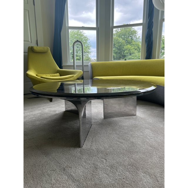 Mid-Century Modern Roche Bobois Alto Low Round Aluminium and Wood Coffee Table For Sale - Image 3 of 8