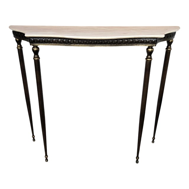 Mid-Century Modern Italian Brass Console Table with White Marble Top, 1950s For Sale