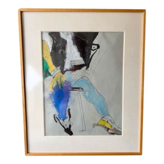Contemporary Western Figurative Mixed Media Drawing, Signed & Framed For Sale