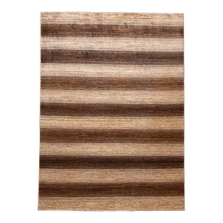 Brown Striped Modern Gabbeh-Style Wool Rug For Sale
