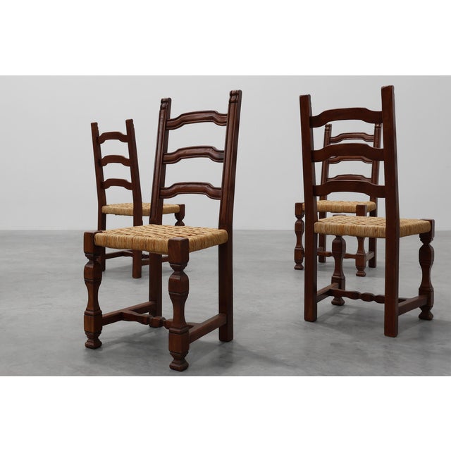 Mid-Century Brutalist Chairs in Wood and Wicker, Belgium, 1970s, Set of 8 For Sale - Image 14 of 17