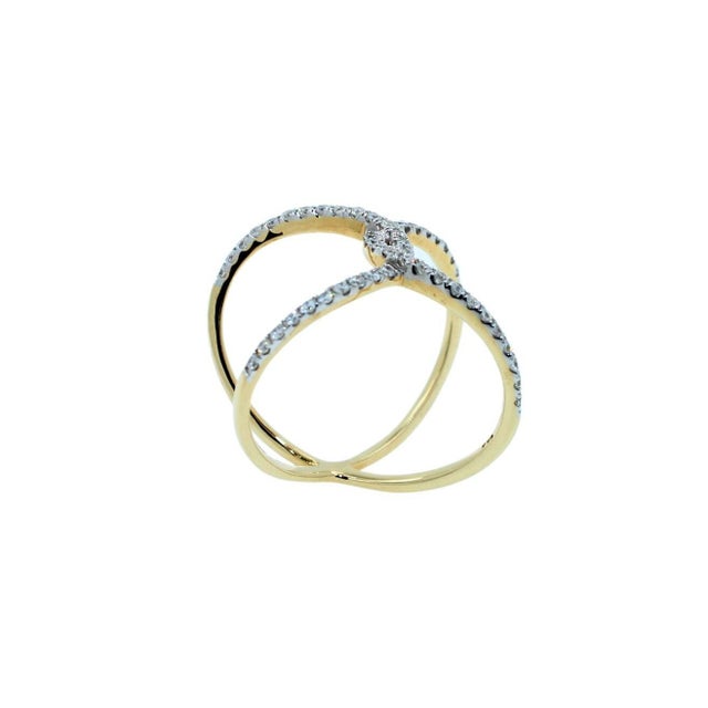 Early 21st Century Brilliant Cut White Diamond X Criss Cross Pave Cocktail Fashion Open Bypass 14 K For Sale - Image 5 of 10