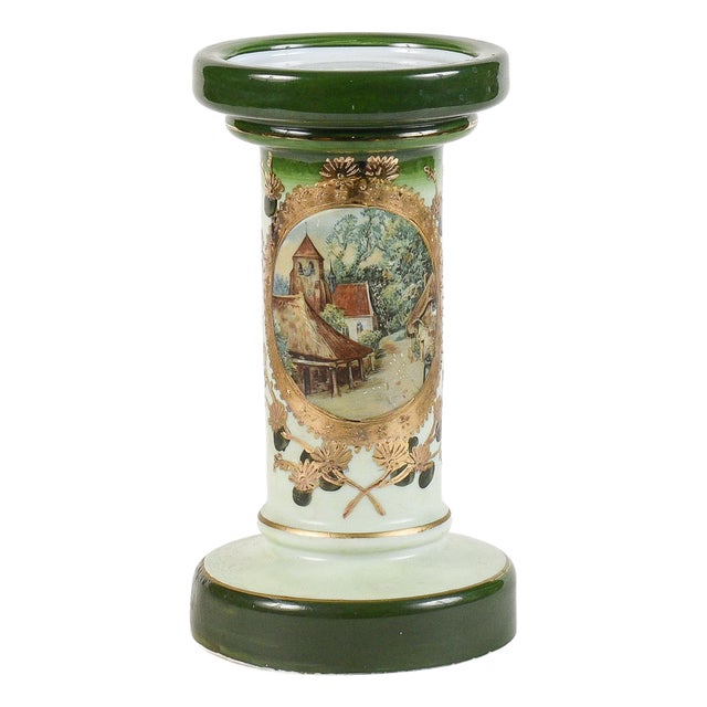 Opal Base Column with Gold and Green Backsplash Decor, Early 20th Century For Sale