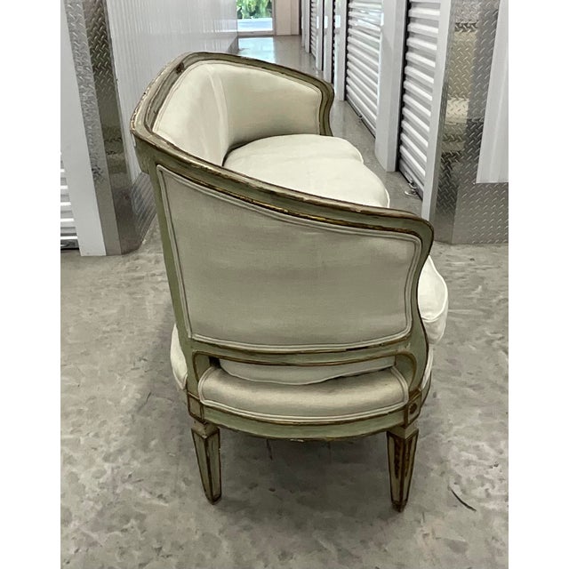 Gray Antique Louis XVI Style Venetian Italian Curved Settee Sofa For Sale - Image 8 of 12
