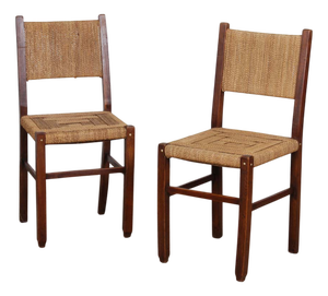 Rustic Wooden and Rope Chairs, 1940s, Set of 2