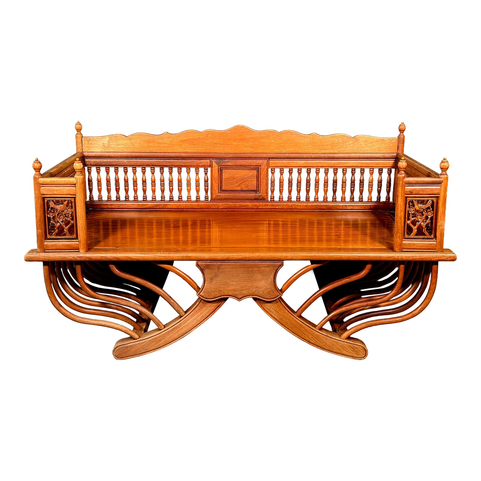 Vintage Solid Teak Thai Carved Elephant Howdah Bench / Loveseat