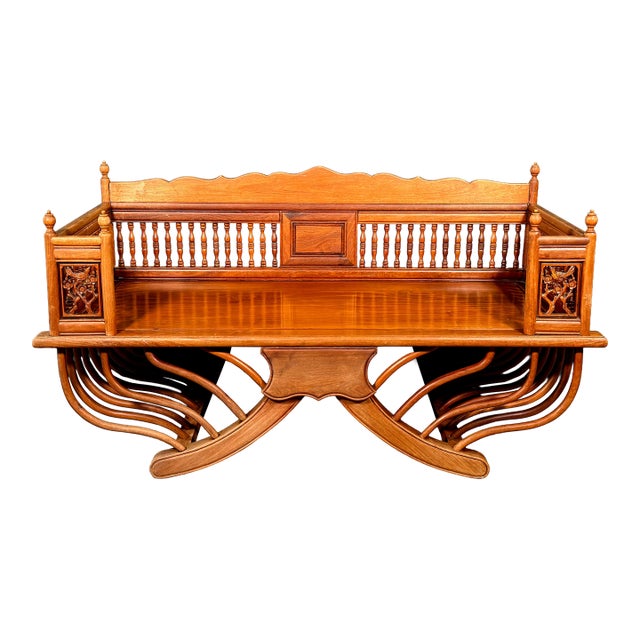 Vintage Solid Teak Thai Carved Elephant Howdah Bench / Loveseat For Sale