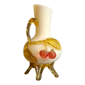 Antique Stevens & Williams Custard Uranium Glass Vase Applied Cherries Victorian C. 1880s