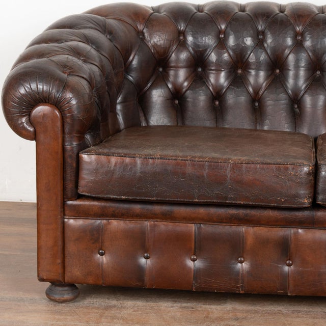 ​​​​​​​Vintage Chesterfield Two Seat Brown Leather Sofa From Spain For Sale - Image 4 of 9