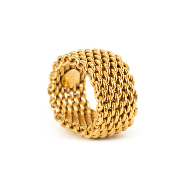 Tiffany and Co. Ladies Tiffany & Co. 18k Yellow Gold Wide Somerset Mesh Band Ring, Size 5.75 For Sale - Image 4 of 8