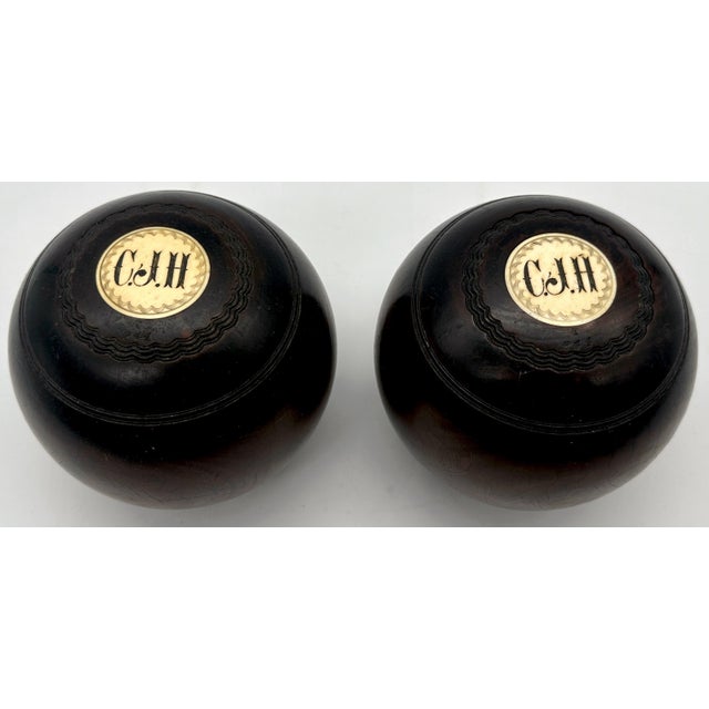 Late 19th Century Pair of 19th Century Scottish Monogramed Hardwood Lawn Balls For Sale - Image 5 of 5