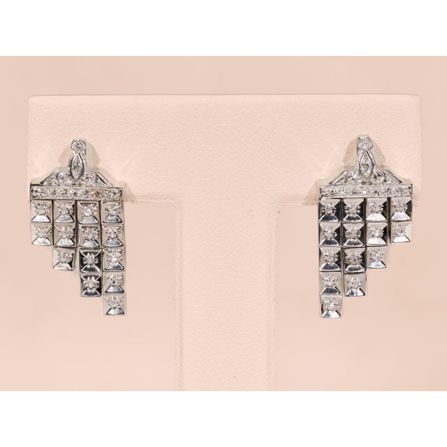 Early 20th Century The Somara: Elaborate Antique Platinum Diamond Dangler Earrings, 2 Pieces For Sale - Image 5 of 8