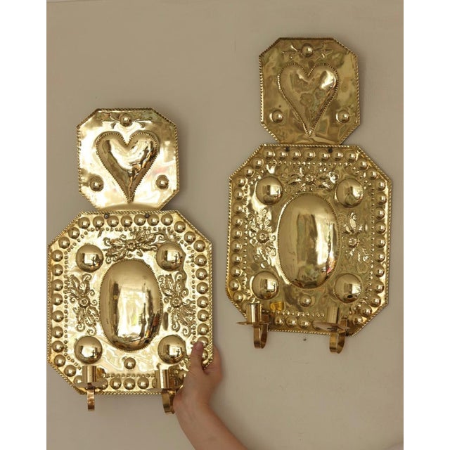 Large Mid-Century Baroque Brass Double-Arm Sconces, Set of 2 For Sale - Image 17 of 17