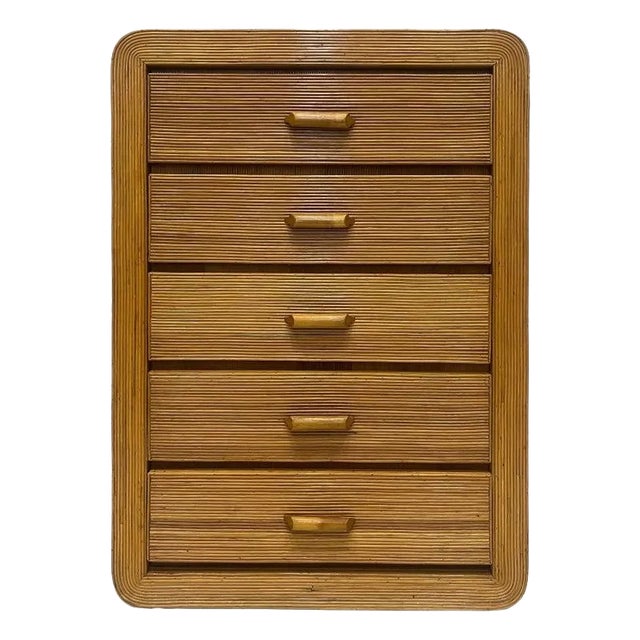 Vintage Coastal Pencil Reed Chest of Drawers, Gabriela Crespi Manner For Sale