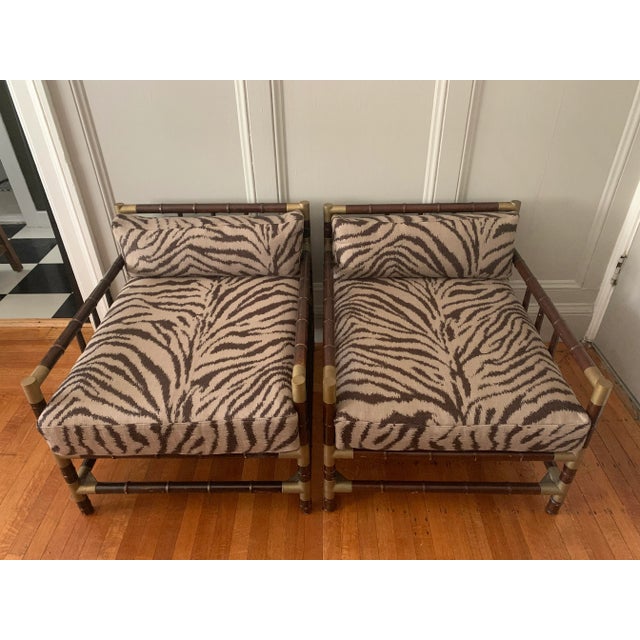 Brown 1960s Bamboo Frame and Zebra Upholstery Chairs With Brass Details - a Pair For Sale - Image 8 of 8