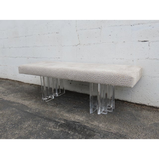 Textile Mid Century Modern Long Lucite End of the Bed Dining Table Bench 6374 For Sale - Image 7 of 18