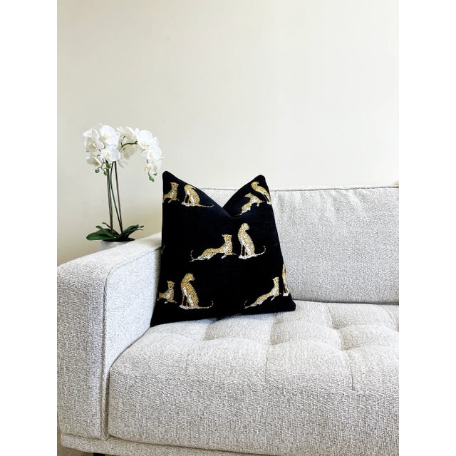 Black and Gold Embroidered Cheetah Throw Pillow For Sale In New York - Image 6 of 10