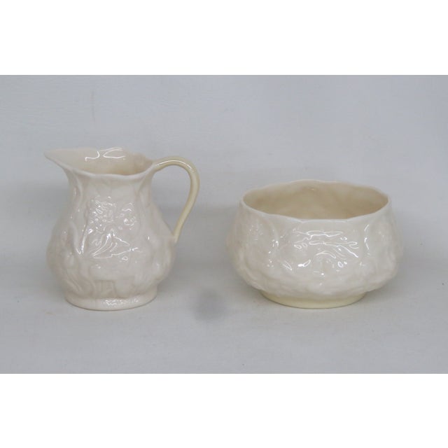 Mid 20th Century Belleek Ireland Porcelain Lotus Pattern Creamer and Sugar Bowl Set 4638b For Sale - Image 5 of 14