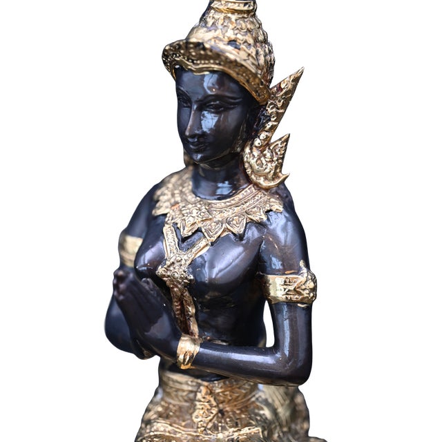Mid 20th Century Antique Thai Teppanom Temple Guardian, 24k Gold Over Bronze Kneeling Angel Statue For Sale In Dallas - Image 6 of 9