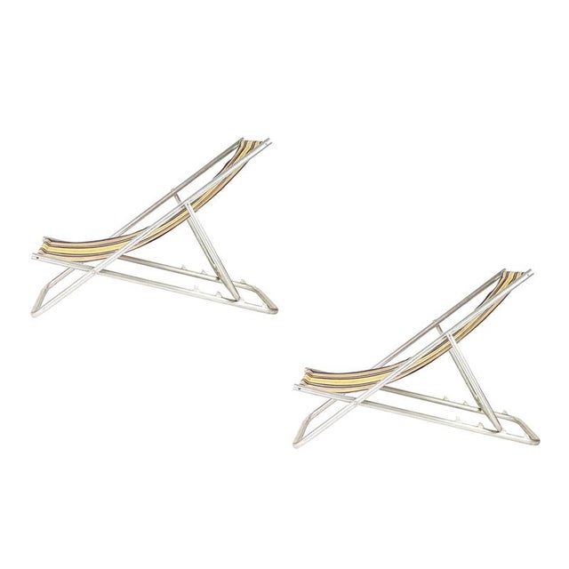 Italian Fabric & Aluminum Deck Chairs, 1950s, Set of 2 For Sale - Image 10 of 18