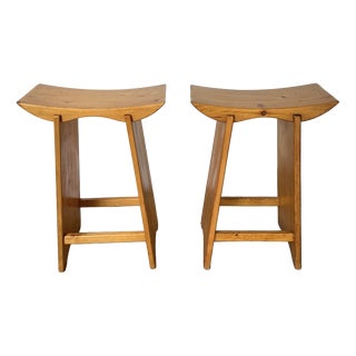 Japanese Style Pine Stools, Scandinavia, 1950s, Set of 2 For Sale