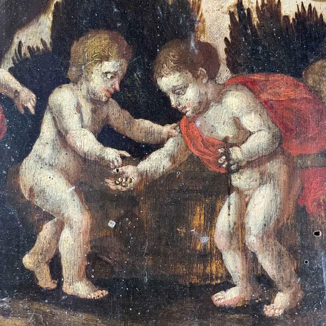 Nude, Landscapes with Putti, 1800s, Oil Painting on Panel, Framed, Set of 2 For Sale - Image 7 of 10